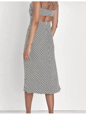 Lulus Sincerely Effortless Black and White Abstract Print Midi Dress Sz M